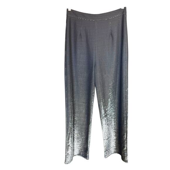White Fox Silver Sequin Pants Back Zipper Stretch Large Shiny Holiday Maximalism - Picture 1 of 9